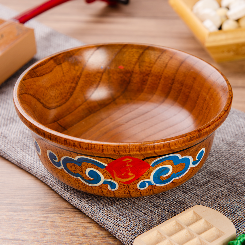 奶茶碗蒙古元素民族藏式餐具实木米饭碗手绘云纹大号家用儿童宝宝