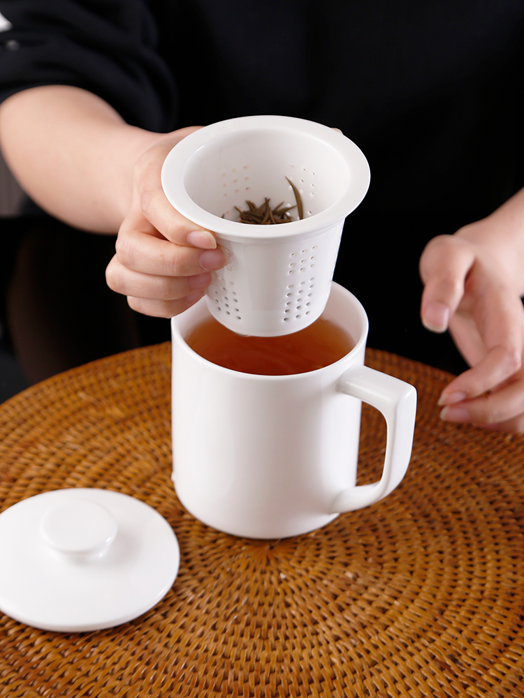 骨瓷茶漏茶杯滤茶杯家用水杯泡茶杯陶瓷白瓷办公杯定制logo