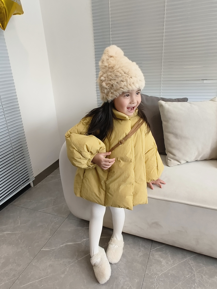 女童冬装羽绒棉服2023新款洋气儿童保暖外套宝宝冬季棉衣黄色棉袄