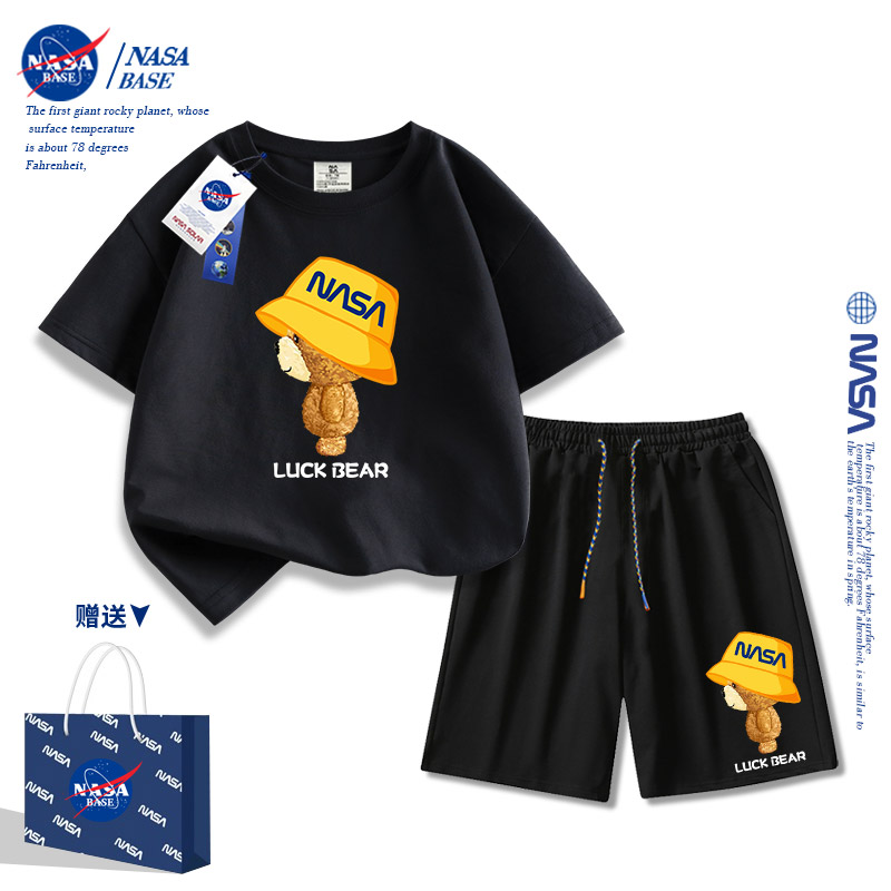 NASA男童夏装套装2024新款潮酷帅气衣服男孩中大童纯棉半袖运动装