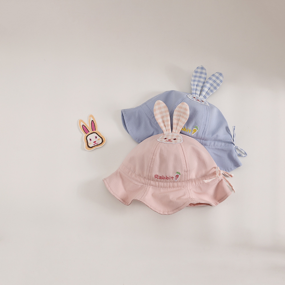 1一2岁婴儿帽子女宝宝兔子耳朵渔夫儿童太阳防晒遮阳薄款夏季夏天