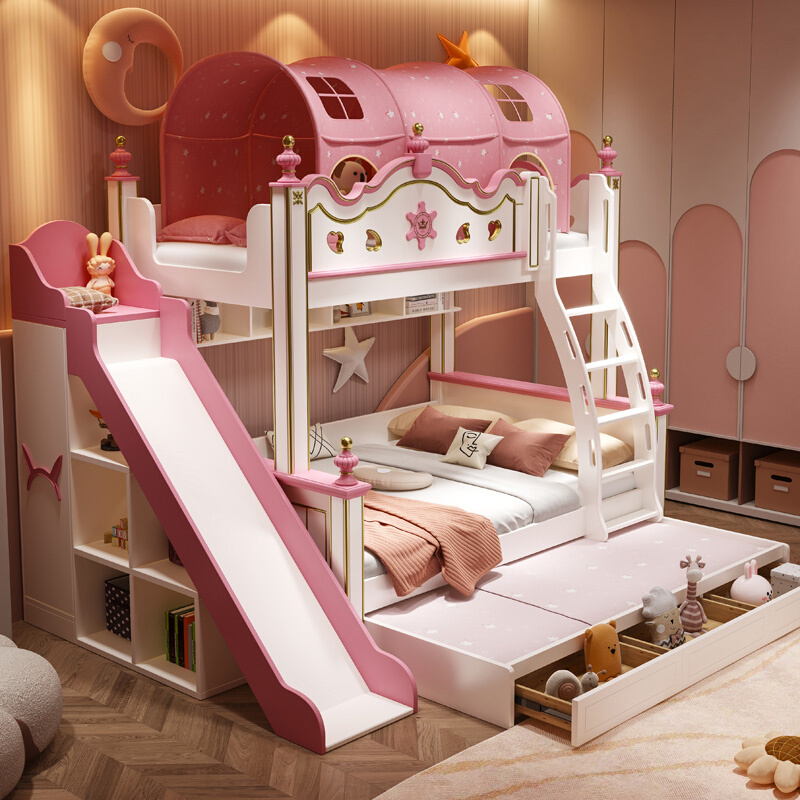 儿童床高低床上下铺双层床母子床城堡公主床小户型互不打扰上下床