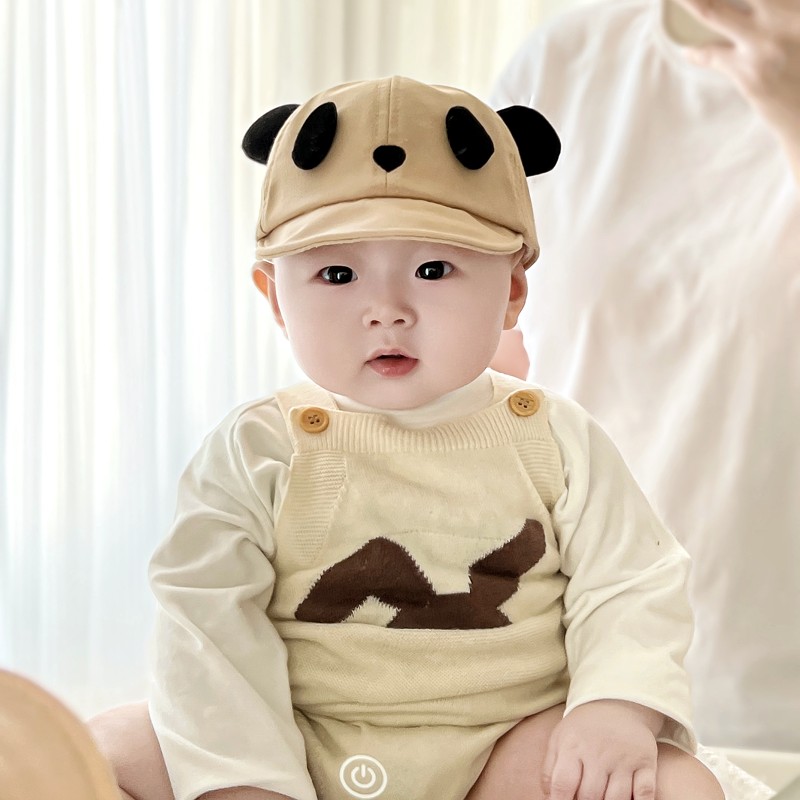 婴儿帽子春秋薄款幼儿小童熊猫软檐鸭舌帽男孩宝宝防晒透气遮阳帽