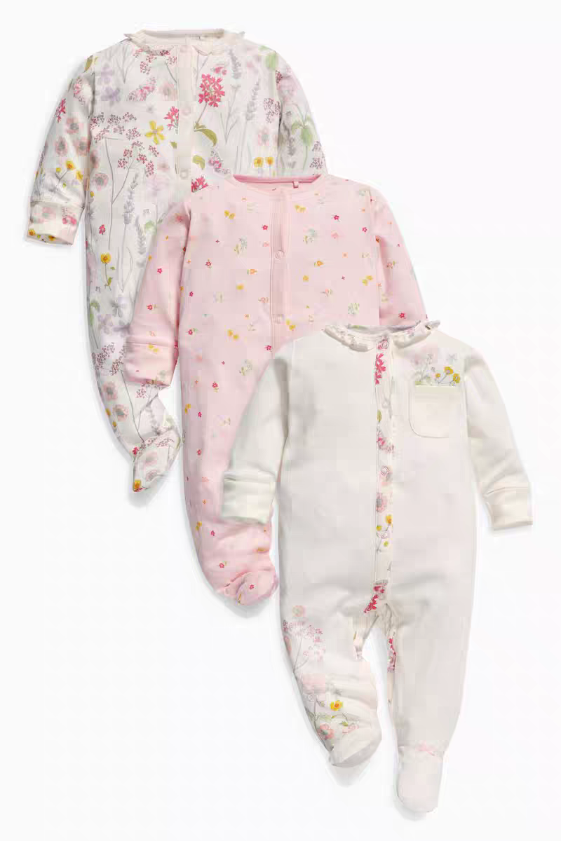 现货英国NEXT新生婴儿女宝宝纯棉长袖连体衣哈衣包脚睡衣爬服3件