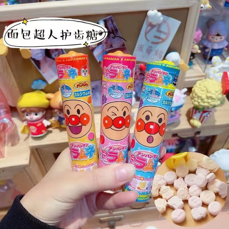 日本 不二家面包超人水果味护齿钙片糖筒装儿童糖果23g*10筒/组