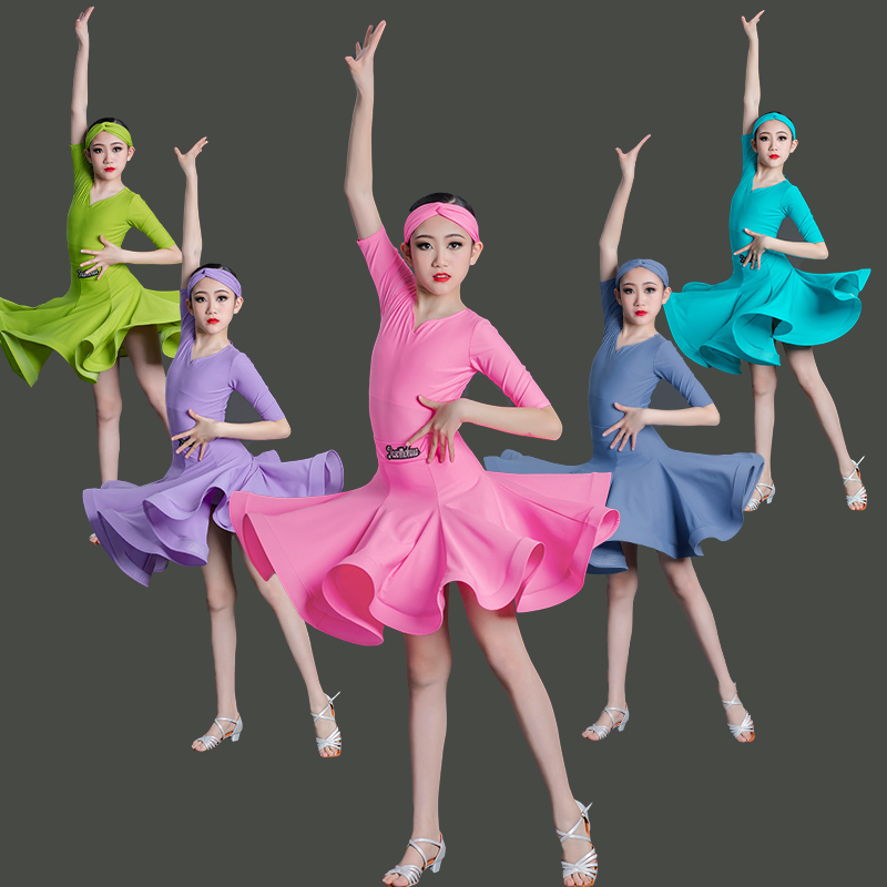 雅色墨画春夏女童拉丁舞蹈服专业规定比赛服装少儿练功考级演出服