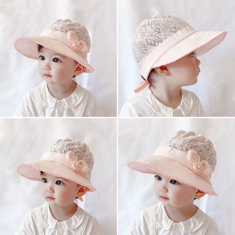 婴儿遮阳帽小月龄儿童防晒帽大帽檐宝宝夏季新生儿帽子可爱公主帽