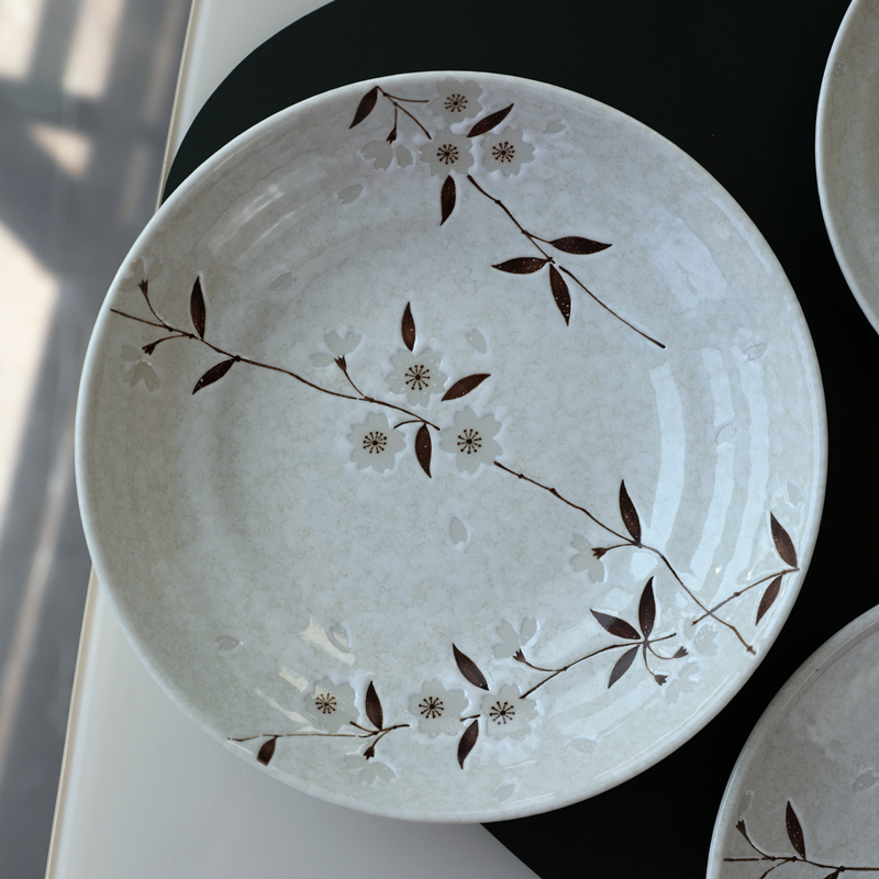 日本进口陶瓷餐具白樱花碗盘碟套装 家用个性盘子菜盘米饭碗碟子
