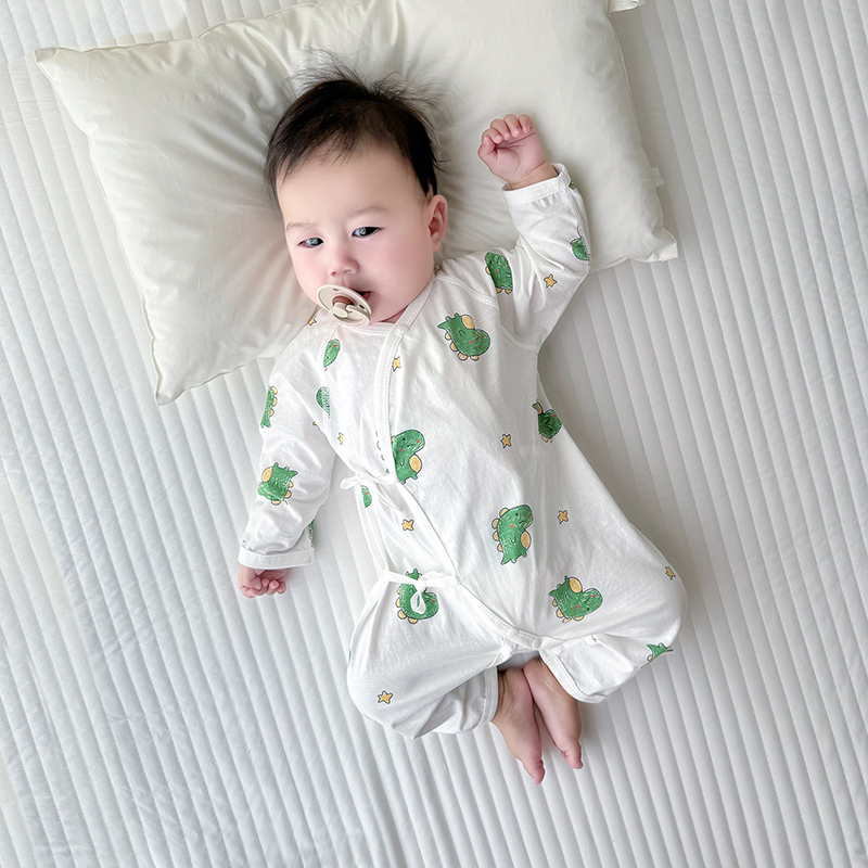 婴儿夏季连体衣纯棉长袖新生儿衣服超薄满月宝宝哈衣空调服睡衣a