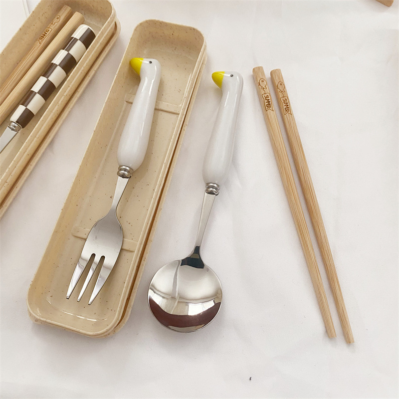 餐具套装便携盒装筷子勺子两三件套可爱一人用儿童学生成人上班族