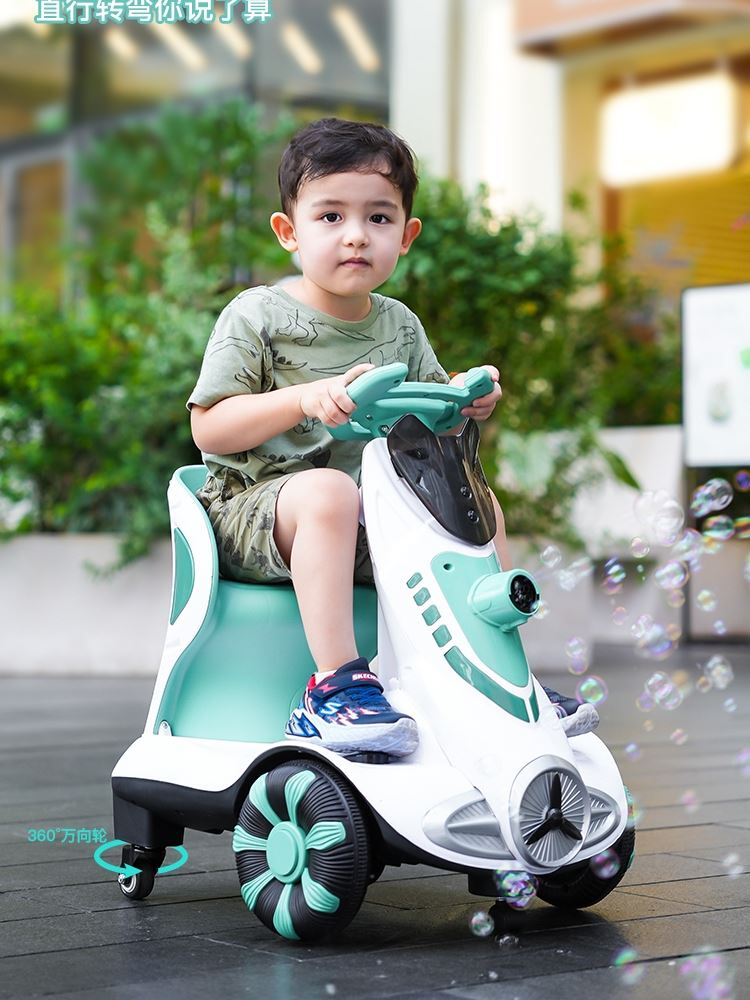 儿童电动车泡泡机平衡男女孩遥控玩具车可坐人婴儿宝宝四轮漂移车