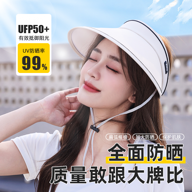 新款UPF50+遮阳帽大檐帽子夏季防紫外线防晒帽可折叠遮脸空顶帽