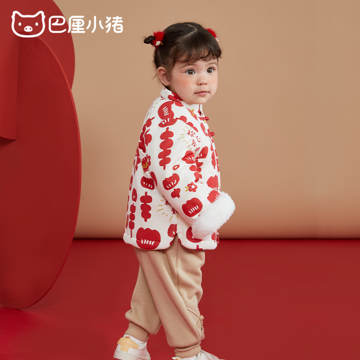 女童棉服儿童红色新年拜年服婴儿冬装保暖加绒夹棉外套男宝宝棉衣