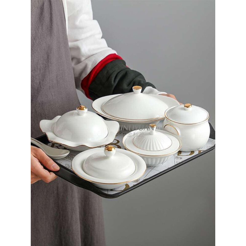 陶瓷月子餐具套装碗盘 产妇专用带盖环保卫生月子餐 一人份炖汤盅
