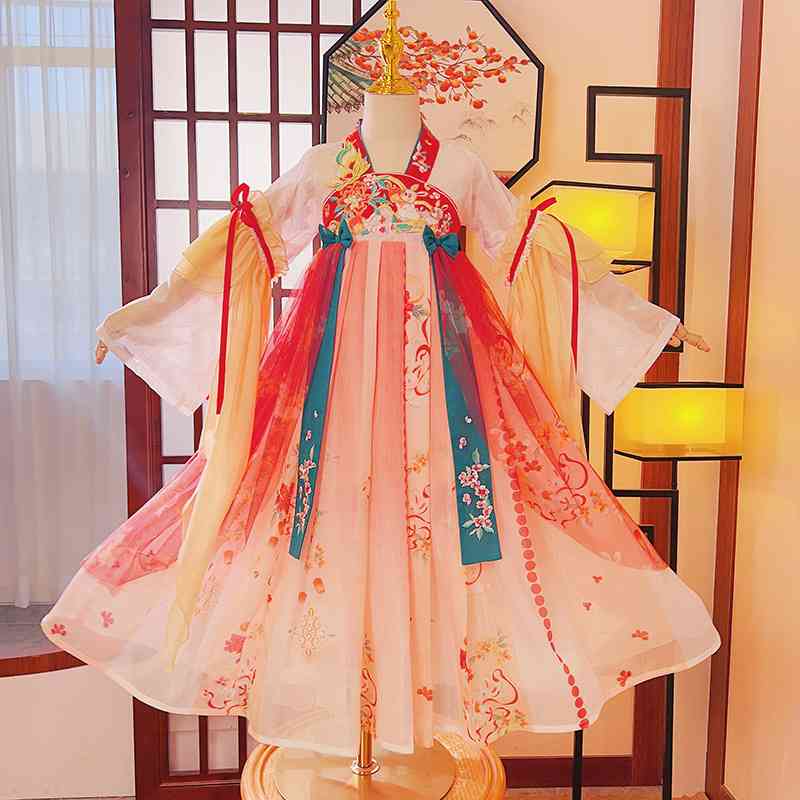 2024新款秋季女童中国风儿童唐装古风汉元素红色连衣裙长袖汉服裙