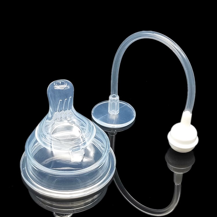婴儿防胀气母乳感6cm宽口硅胶奶嘴送重力球吸管宝宝方形奶瓶配件