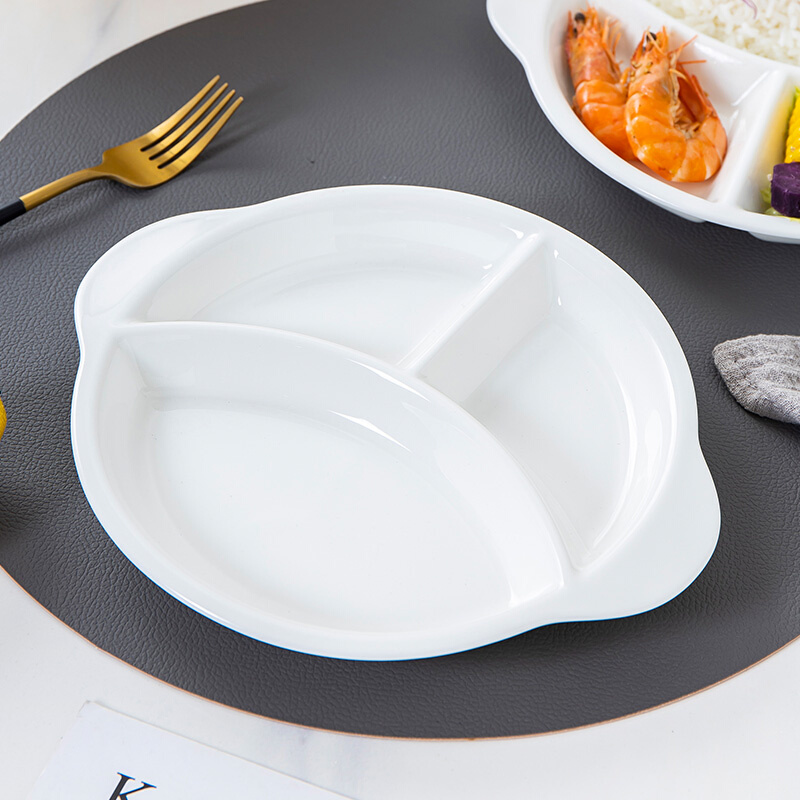 餐具餐盘骨瓷陶瓷白色盘子儿童餐盘三格分格健康一人食早餐家用分