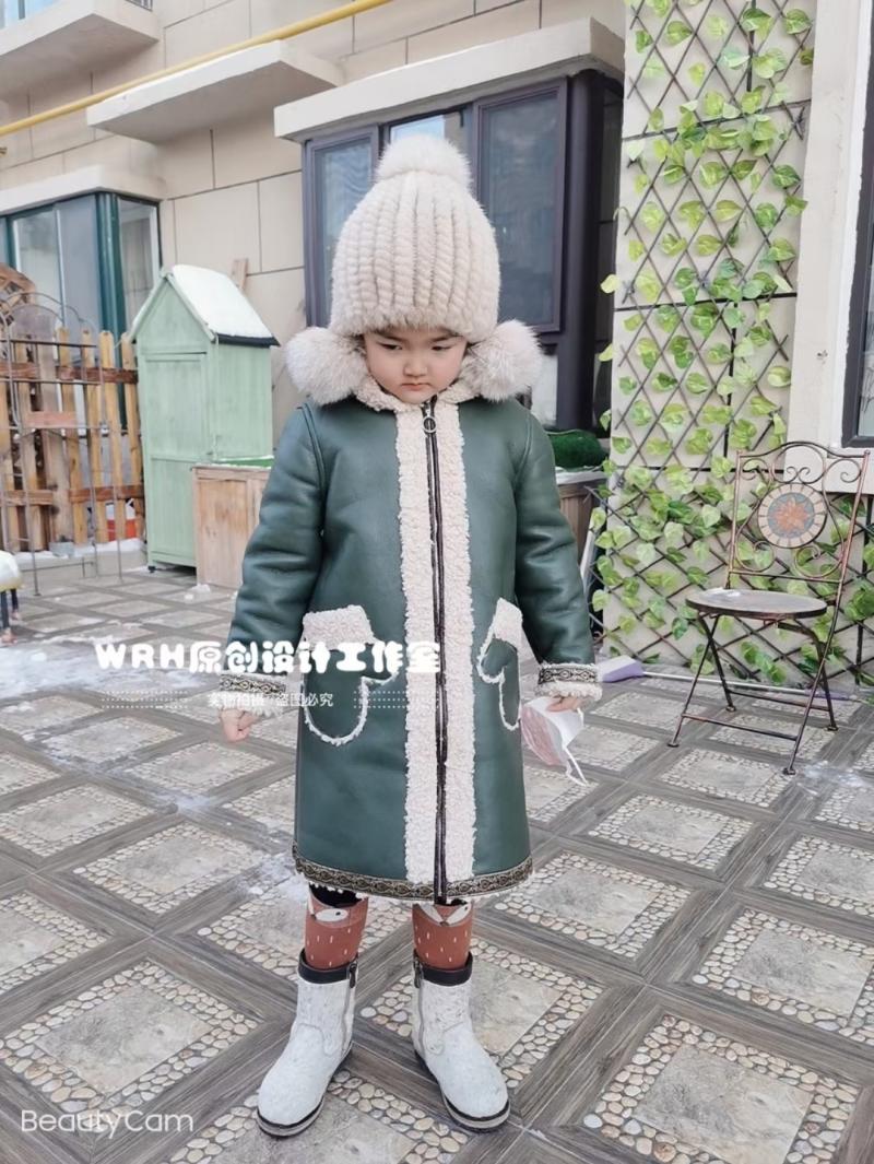 SUUNAI.WRH蒙古童装外套皮毛一体大衣冬季纯色儿童中长款拉链衫厚