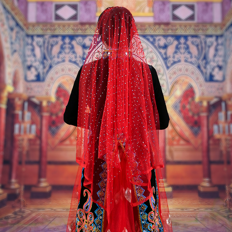 新疆民族特色花帽头纱民族风广场舞头饰女士维吾尔族舞蹈演出纱巾