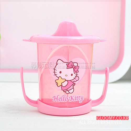 韩国正品 hello kitty吸管杯 果汁杯 婴幼儿学饮杯 双手柄水杯 杯