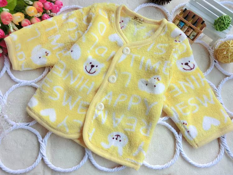 婴儿秋冬装 0-1岁男女宝宝珊瑚绒对门开衫上衣新生儿衣服保暖内衣