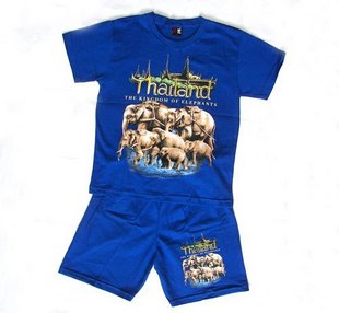 买2包邮 泰国原装纯棉服装 男女儿童夏季套装吉祥大象T恤 多色！