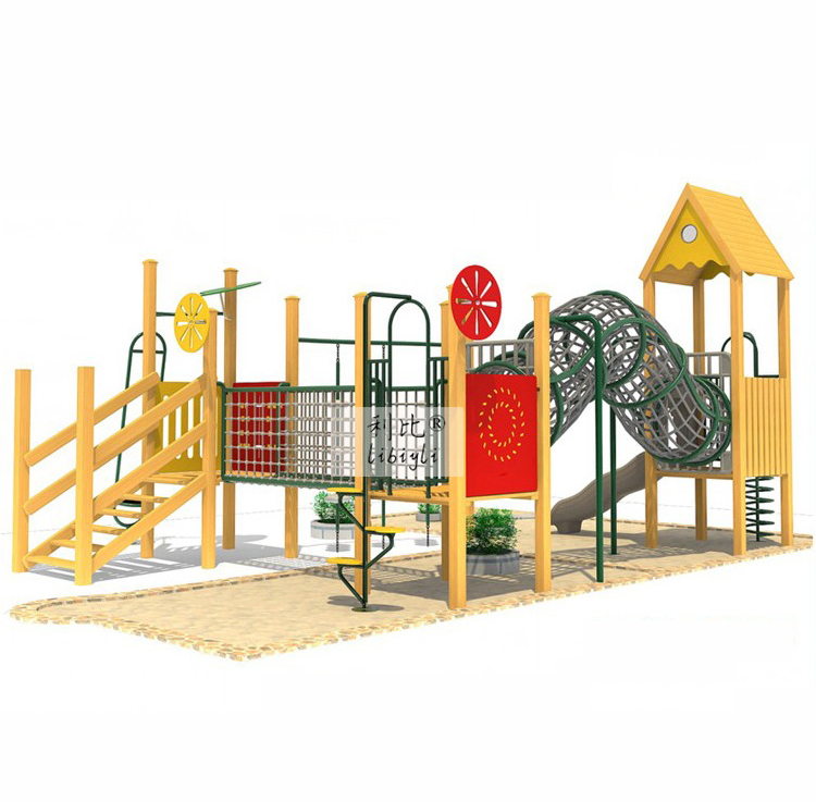 幼儿园儿童室外大型木质滑梯 高档小区户外木质拓展拱笼爬网组合