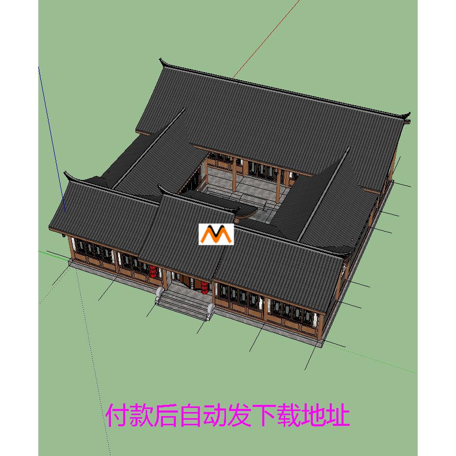 X45南方仿古四合院一颗印传统民居民宿客栈茶楼饭店设计SU模型图