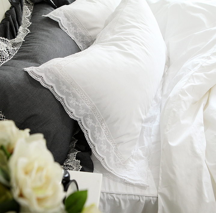 原单出口欧美客供订单维多利亚白色绣花纯棉床上用品床裙四件套