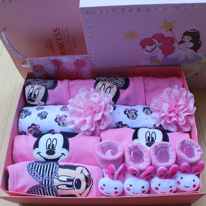 迪士尼双胞胎纯棉礼盒套装婴儿礼物女宝宝满月周岁百日衣春秋礼盒