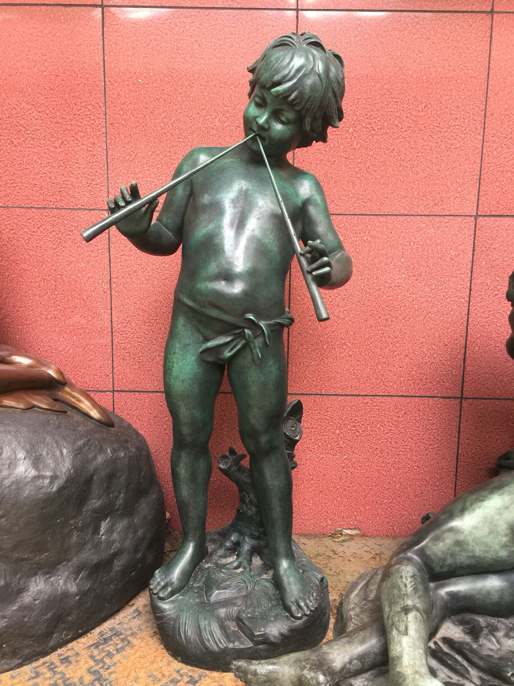 铜雕艺术世界吹笛男孩男童雕塑音乐人物铜像摆件家居饰品创意礼品