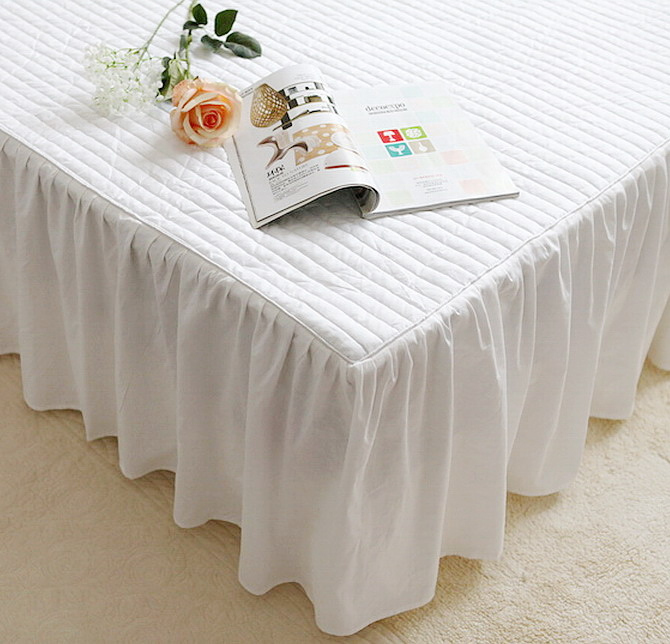 原单出口白色绗缝夹棉纯棉床裙 床单