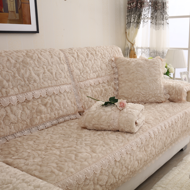 冬季毛绒简约现代沙发垫坐垫布艺田园防滑加厚沙发套沙发巾罩垫子