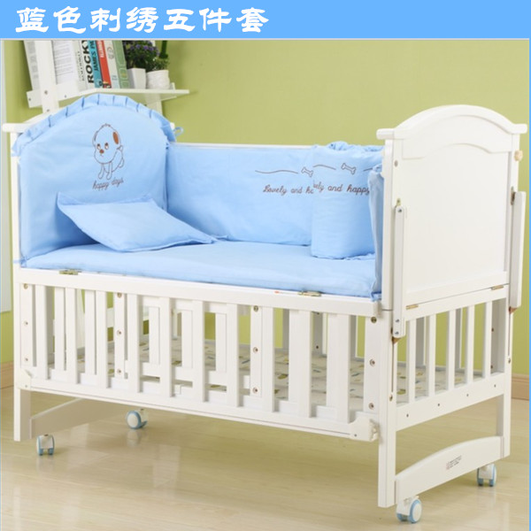 欧式实木白色婴儿床儿童床宝宝床多功能摇床BB床水性油漆可变书桌
