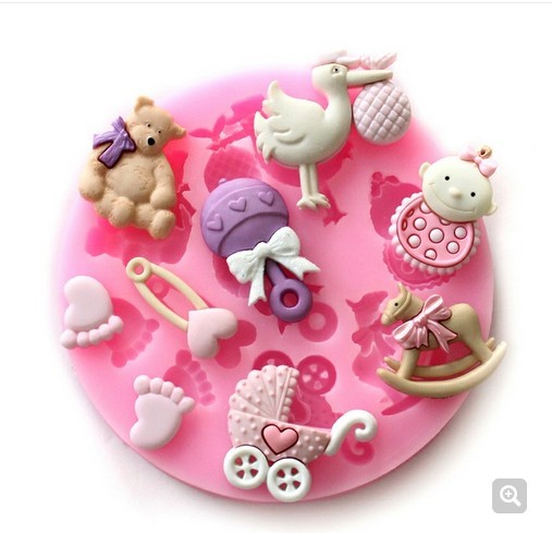 硅胶翻糖蛋糕模具 婴儿车棒棒糖玩具 烘焙饼干模具 巧克力果冻模