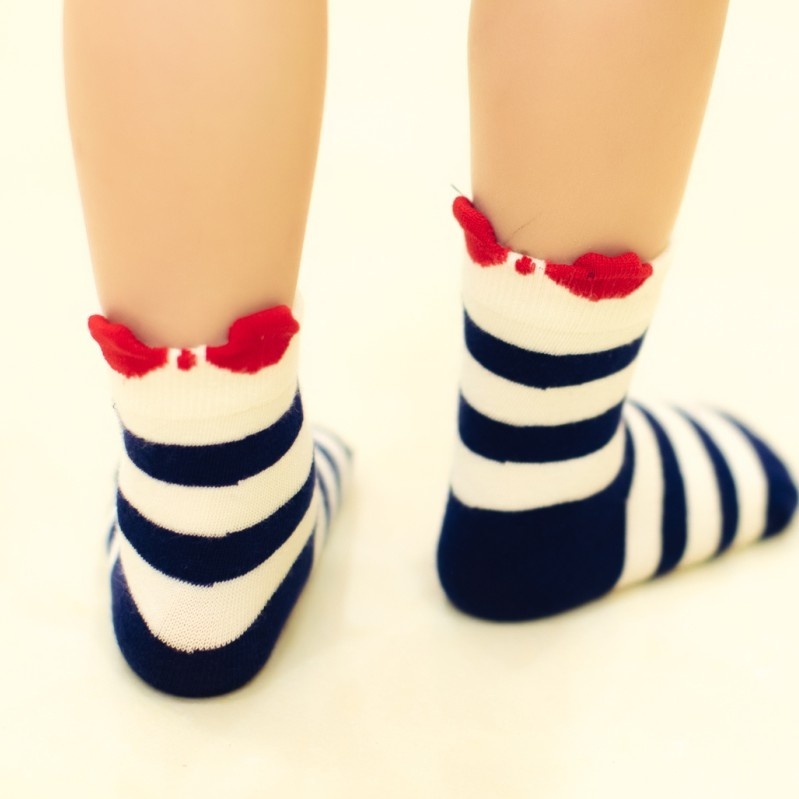 质量超好 CARAMELLA品牌儿童袜中筒袜婴儿袜可爱条纹蝴蝶结棉袜