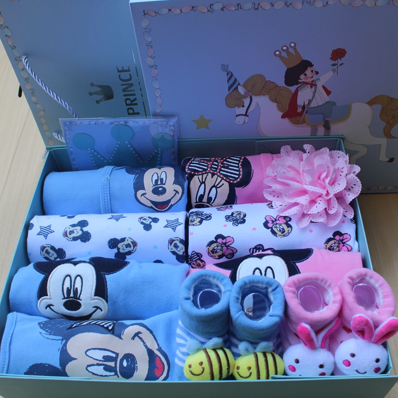 迪士尼双胞胎宝宝纯棉套装婴儿礼盒男宝宝满月周岁百日衣服礼盒