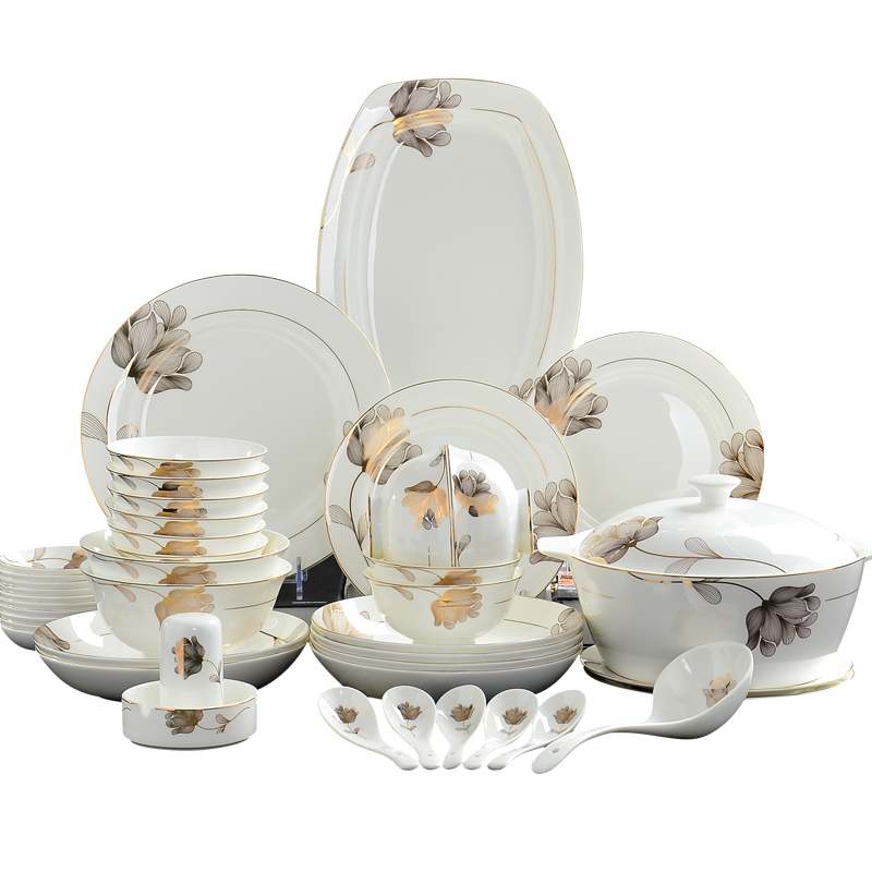 唐山碗碟套装家用骨瓷饭碗餐具套装碗盘碗筷组合过年用的十碗十盘