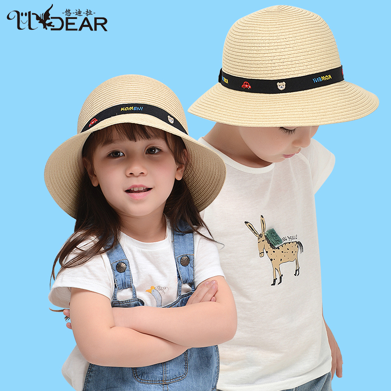 悠迪拉2021新款时尚儿童草帽英伦风夏季出游遮阳帽可折叠草帽