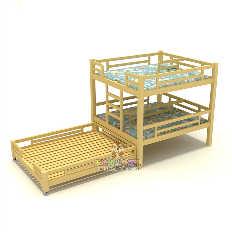 幼儿园樟子松双层六人上下铺床儿童推拉床实木床学生床宝宝午托床