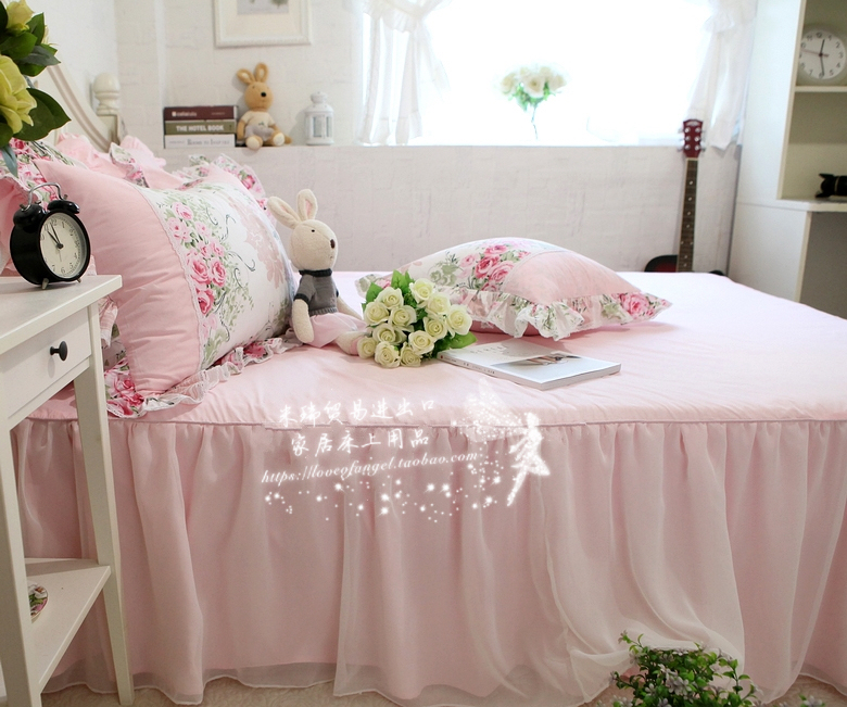 原单出口欧美原版纯粉色双层裙摆设计全棉床裙 床罩