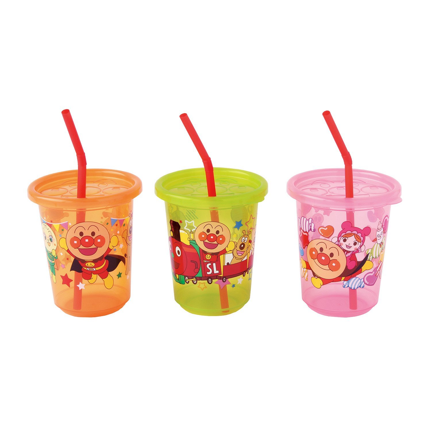 日本LEC面包超人三色吸管杯儿童饮料果汁杯宝宝酸奶杯可重复使用
