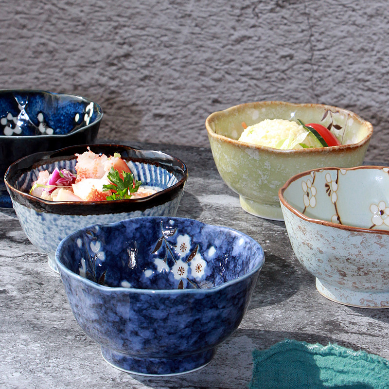日本进口陶瓷美浓烧餐具米饭碗小鱼小碗日式和风釉下彩小碗精致