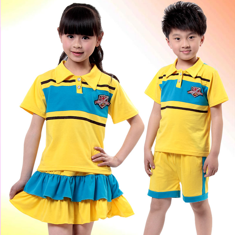 促销夏装英伦风新款黄幼儿园园服运动服套装儿童校服中小学生班服
