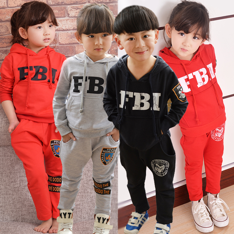 童装春季新款韩版儿童长袖套装男女童纯棉卡通连帽两件套
