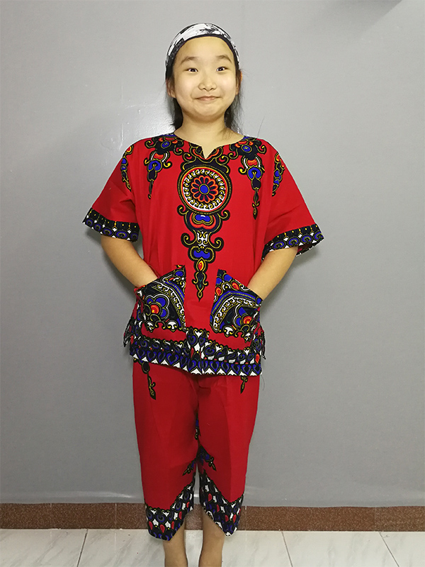 短袖七分裤非洲鼓演出服成人儿童舞台表演服东南亚餐厅工作服套装