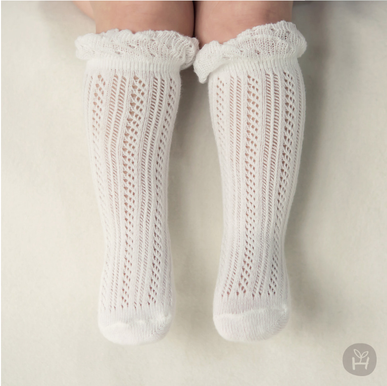 现货韩国正品婴儿袜子女宝宝公主蕾丝花边高筒袜镂空长筒袜夏季薄