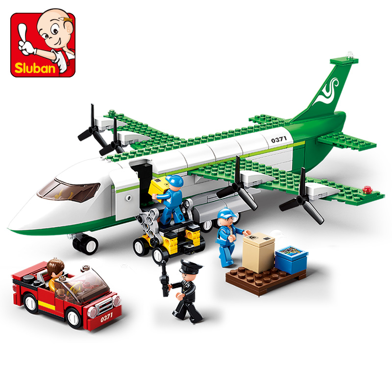 拼装积中木孩34036空巴士运飞机男益智玩具拼插塑料模型货积木