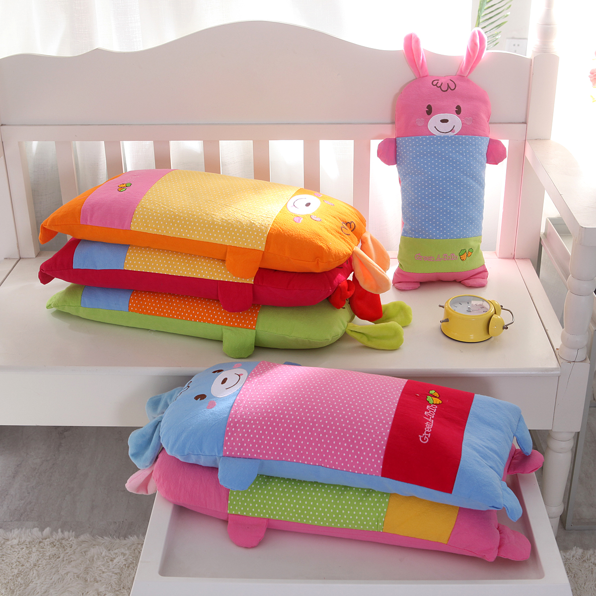 短耳兔儿童枕头荞麦壳枕芯水洗棉枕套幼儿园宝宝枕卡通枕芯1-6岁