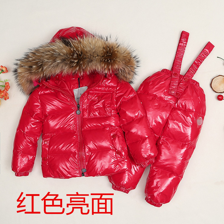 2023冬装童装宝宝羽绒服套装韩版男女婴儿童貉子毛领红色男童女童